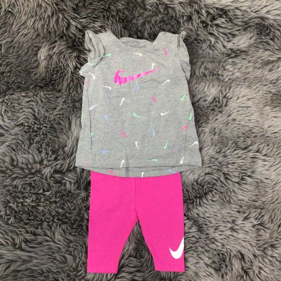 Nike | Girl's 2 Piece Set Summer Set | Pink & Grey | Size 12 Months - Picture 1 of 4